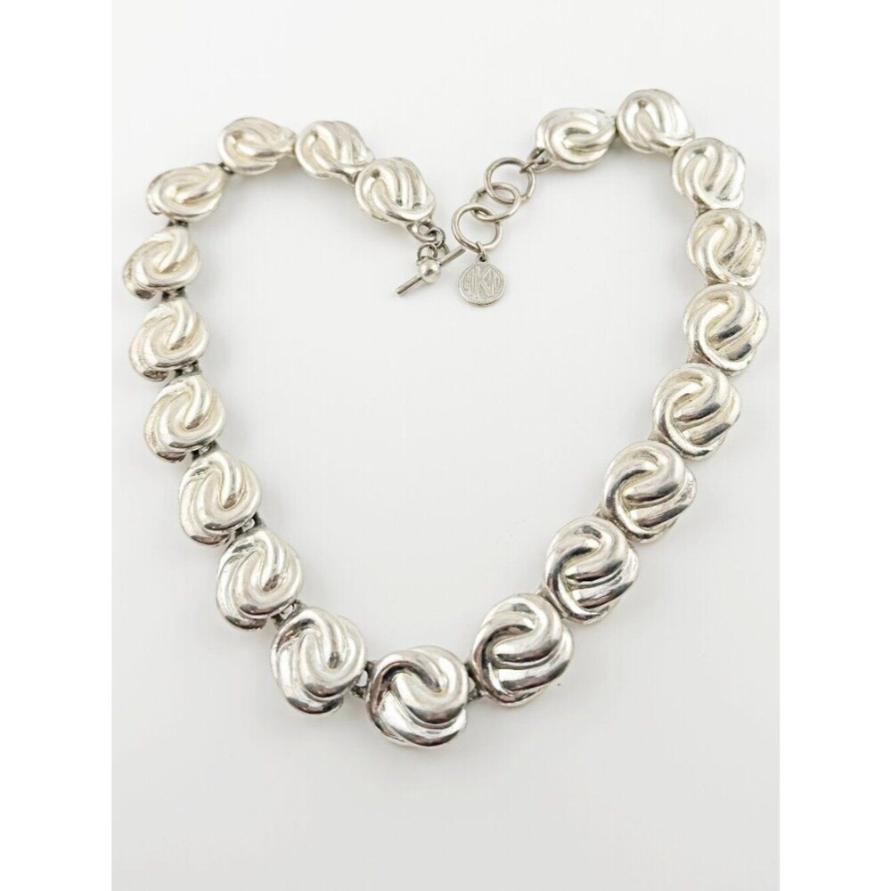 Anne Klein AKII Silver Tone Vintage Swirl Knot Statement Necklace Modernist